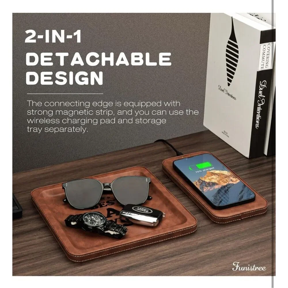 NEW Fathers Day Vegan Leather Wireless Charging Station & Valet Gift Set